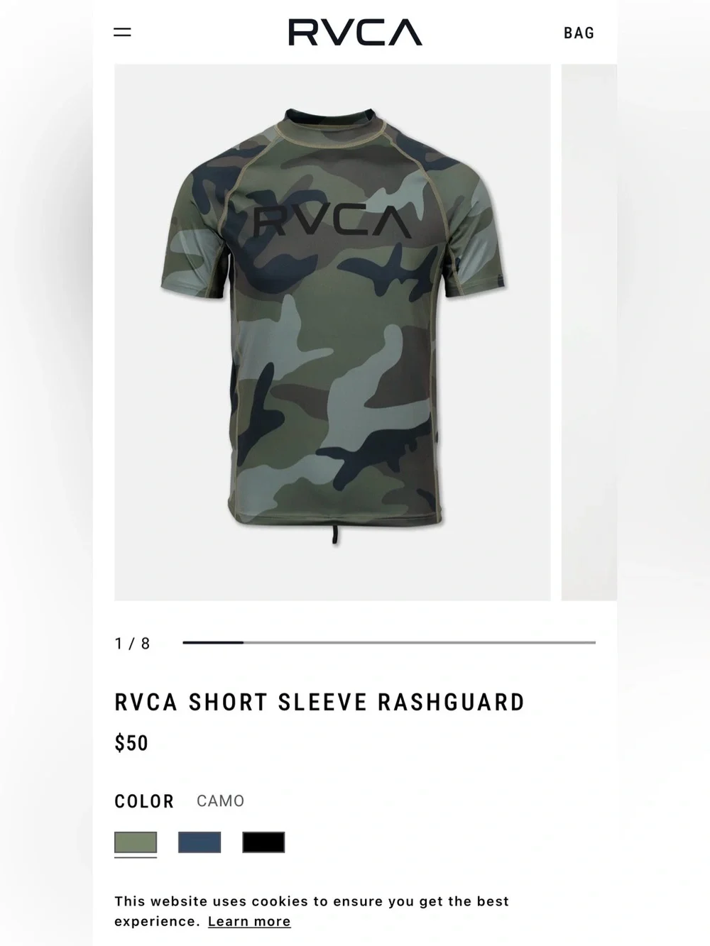 RVCA Men's Black & Gray Camo Short Sleeve Rash Guard